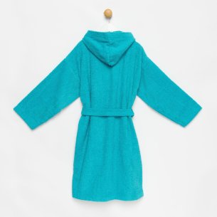 Albornoz niño azul turquesa con capucha algodón 100% 2