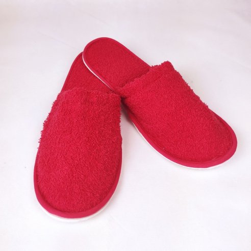 Zapatillas baño color rojo de rizo algodón 100%