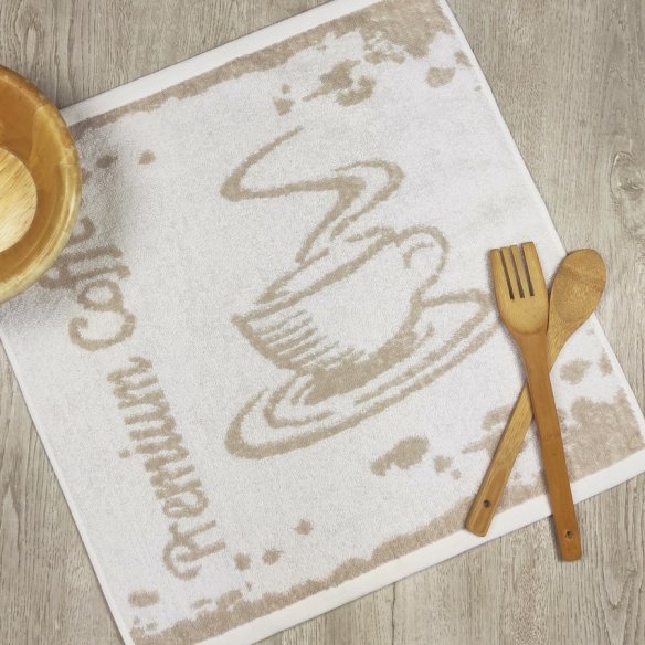 Paño de cocina beige de rizo 100% algodón