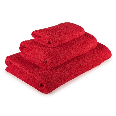 Lot 3 serviettes de bain rouge Basic uni 100% coton