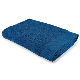 Serviette de bain bleu nautique unie 100 % coton