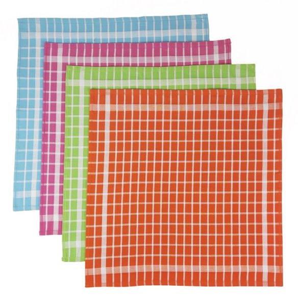 Set 4 Paños de cocina cuadros algodón 100%