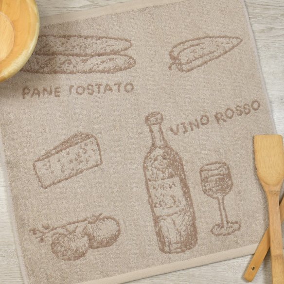 Paño de cocina beige de rizo 100% algodón