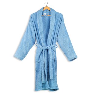 Albornoz baño azul mar liso de algodón 100%