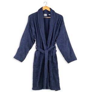 Albornoz baño azul navy liso de algodón 100%