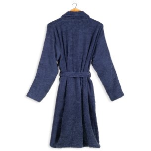 Albornoz baño azul navy liso de algodón 100% 2