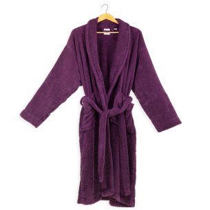 Albornoz baño berenjena liso adulto de algodón 100%