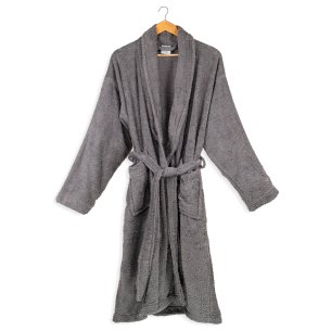 Peignoir adulte de bain gris anthracite uni 100 % coton