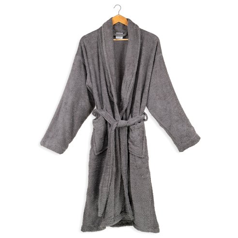 Dark grey terry adult bathrobe made from 100% cotton
