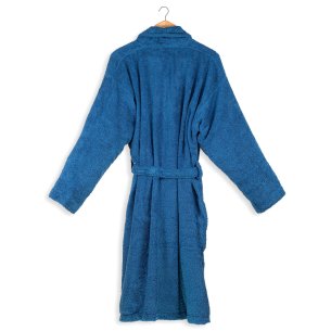 Albornoz baño azul oscuro liso adulto de algodón 100% 2