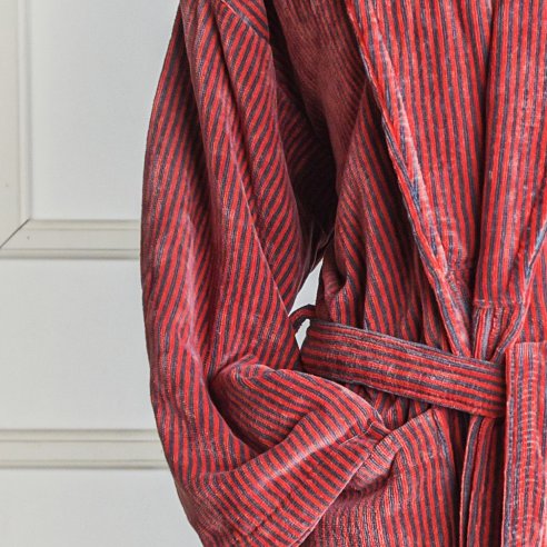 Coral and grey velour bathrobe made from 100%...
