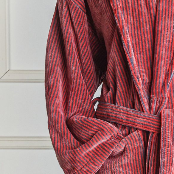 Coral and grey velour bathrobe made from 100% cotton