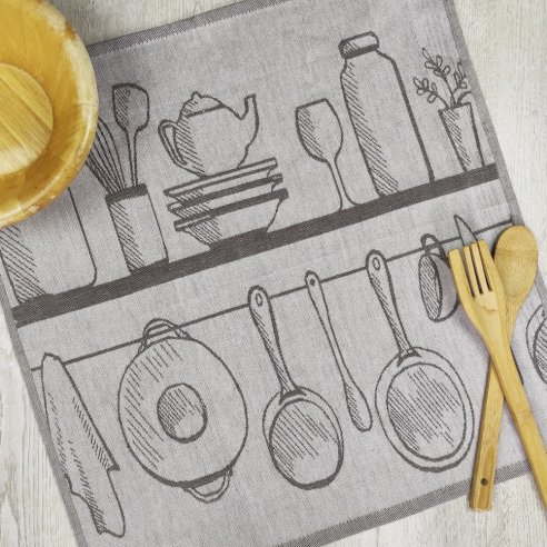 Lote 2 Paños de Cocina gris y beige algodón 100%