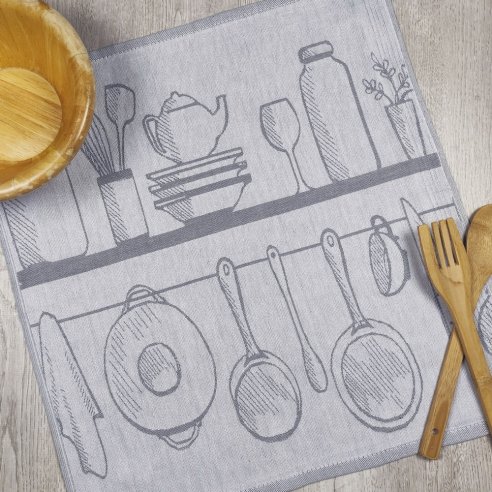 Lote 2 Paños de Cocina gris y beige algodón 100%