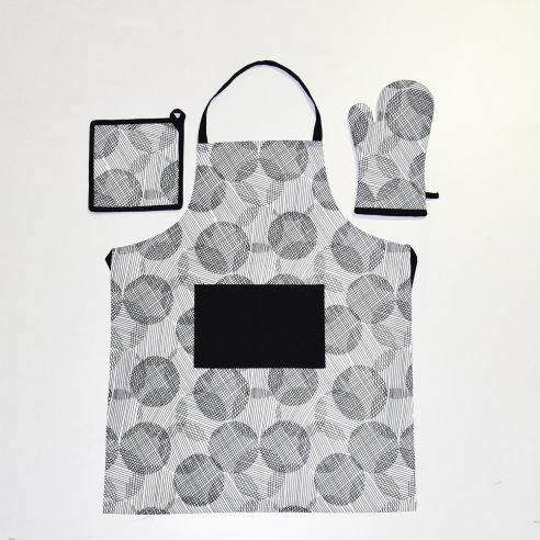 Set apron + pot holder + glove geometric
