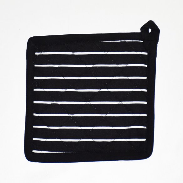 Set de Delantal + Agarrador + Manopla negro con rayas blancas