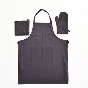 Set de Delantal + Agarrador + Manopla gris