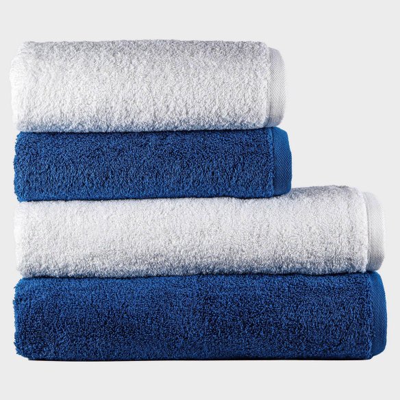 Juego de 4 Toallas "Exclusive" Blanco y Azul Náutico Algodón 100%