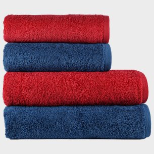 Juego de 4 Toallas "Exclusive" Rojo y Azul Navy 100%