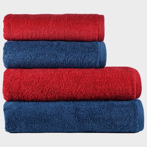 Juego de 4 Toallas "Exclusive" Rojo y Azul Navy...
