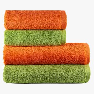 Juego de 4 Toallas "Exclusive" Naranja y V. Pistacho 100%