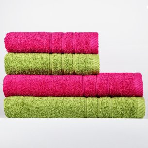 Juego de 4 Toallas Fucsia y Verde Pistacho 100% Algodón