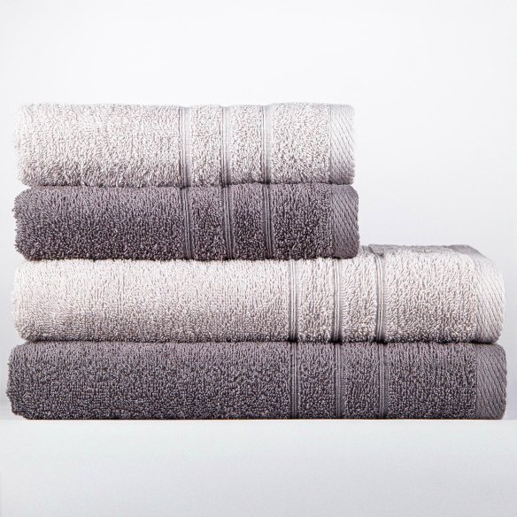 Juego de 4 Toallas Gris Antracita y Plata 100% Algodón