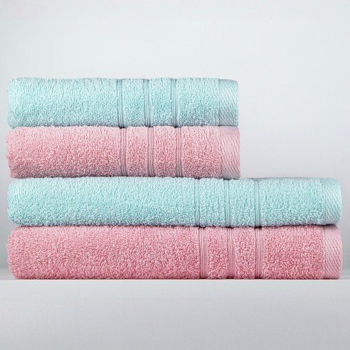 Juego de 4 Toallas Rosa y Azul Celadón 100%...