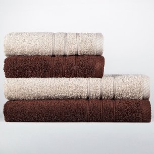 Juego de 4 Toallas Arena y Chocolate 100% Algodón