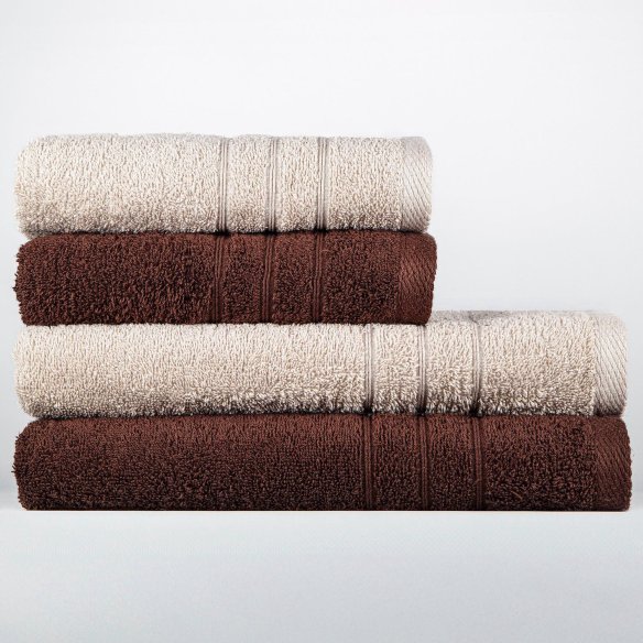 Juego de 4 Toallas Arena y Chocolate 100% Algodón