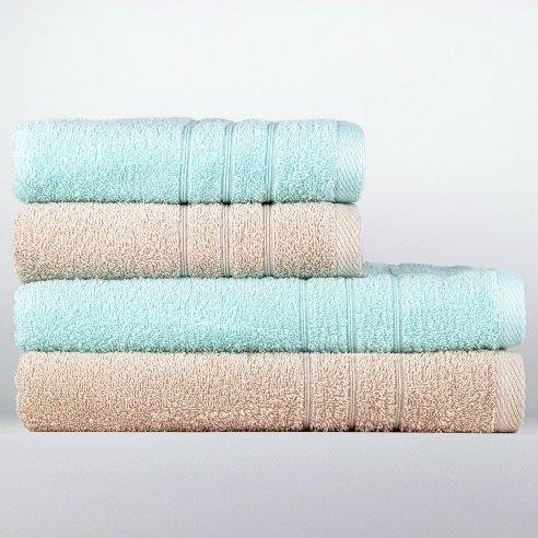 Juego de 4 Toallas Arena y Azul Celadón 100%...