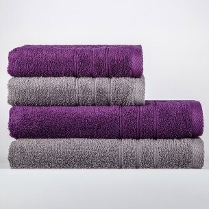 Juego de 4 Toallas Gris Antracita y Berenjena 100% Algodón