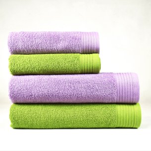 Juego de 4 Toallas Malva y Verde Pistacho 100% Algodón