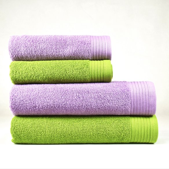 Juego de 4 Toallas Malva y Verde Pistacho 100% Algodón