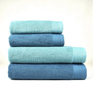 Juego de 4 Toallas Aguamarina y Azul Océano 100% Algodón