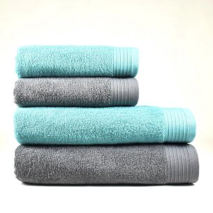 Juego de 4 Toallas Aquamarina y Gris Antracita 100% Algodón