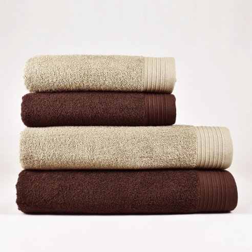 Juego de 4 Toallas Beige y Chocolate 100% Algodón