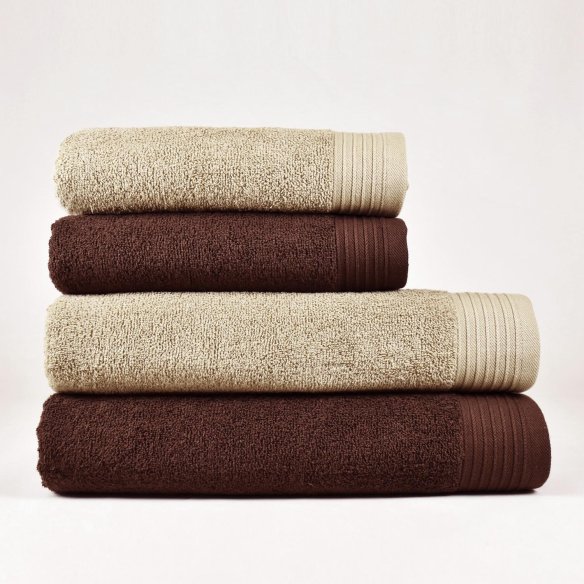 Juego de 4 Toallas Beige y Chocolate 100% Algodón