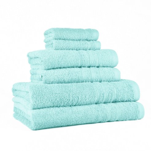 Juego de toallas azul celadón liso de algodón 100%