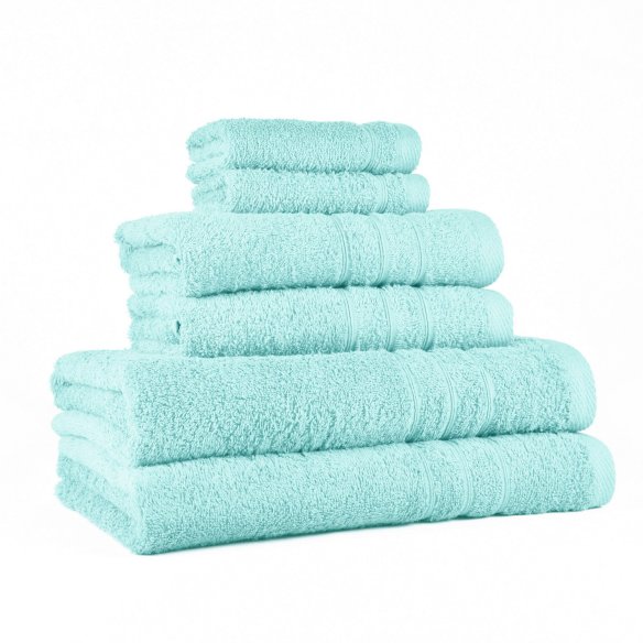 Juego de toallas azul celadón liso de algodón 100%