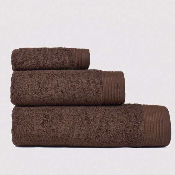 Lot 3 serviettesde bain chocolat Basic uni 100% coton