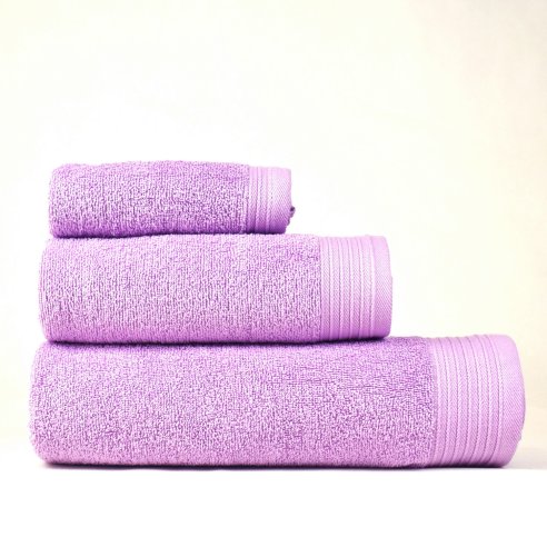 Lot 3 serviettes de bain mauve Basic uni 100%...