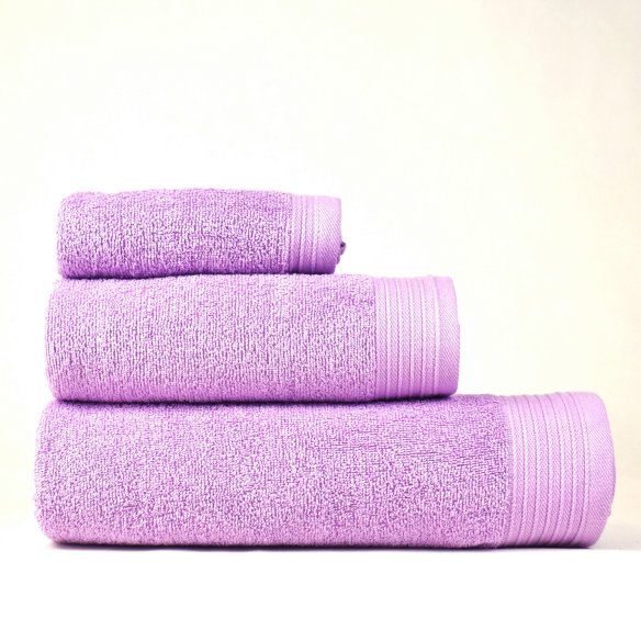 Lot 3 serviettes de bain mauve Basic uni 100% coton