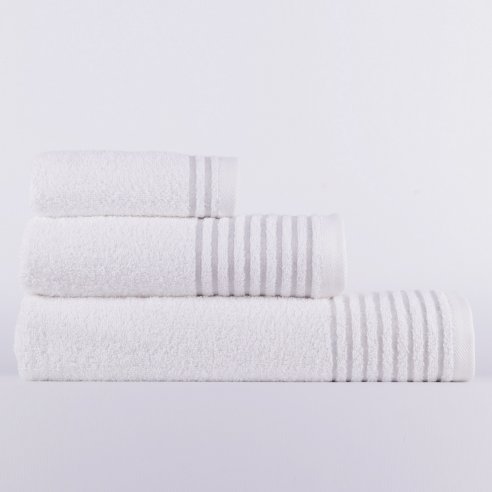 Juego de toallas gris rayas de algodón 100%