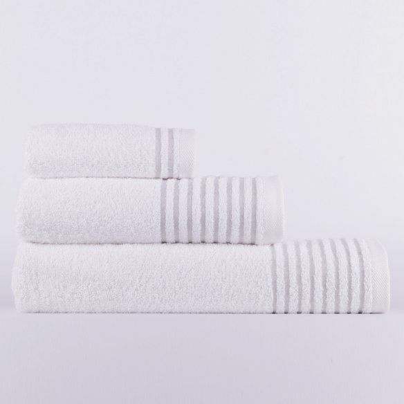 Juego de toallas gris rayas de algodón 100%