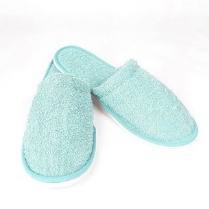 Zapatillas baño azul celadón de rizo algodón 100%