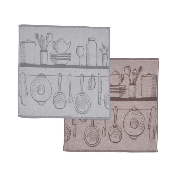 Lote 2 Paños de Cocina gris y beige algodón 100%