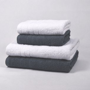 Lot de 4 serviettes blanc et gris anthracite uni 100 % coton