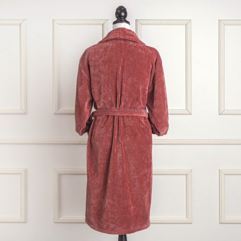 Coral and grey velour bathrobe made from 100% cotton